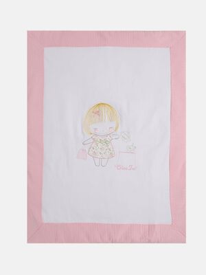 White and Pink Embroidered Pram Blanket